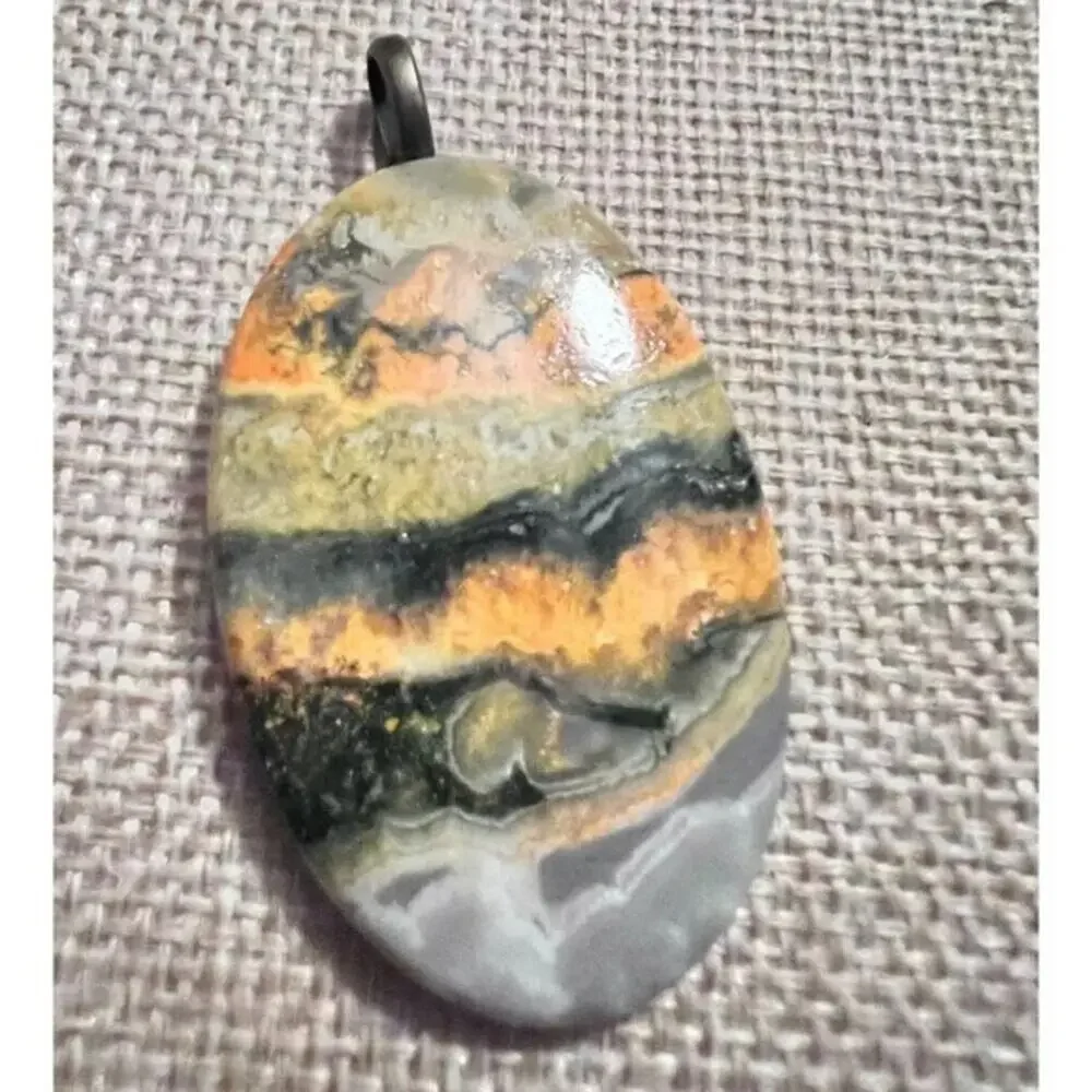 Bumble Bee Jasper Pendant 2” Natural Oval Cut Stone Beautiful Colors